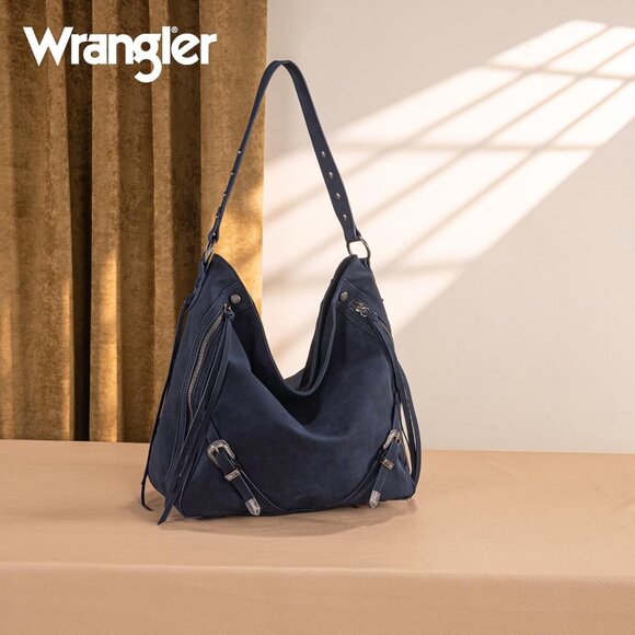 Wrangler Large Hobo Purses and Handbags for Women with Buckle and Fringe Zipper - Picture 7 of 8